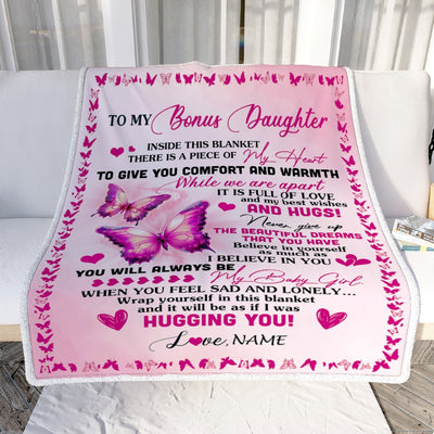 Personalized To My Bonus Daughter Blanket From Stepmom Butterfly Inside This Blanket Stepdaughter Birthday Graduation Christmas Customized Fleece Blanket | teecentury