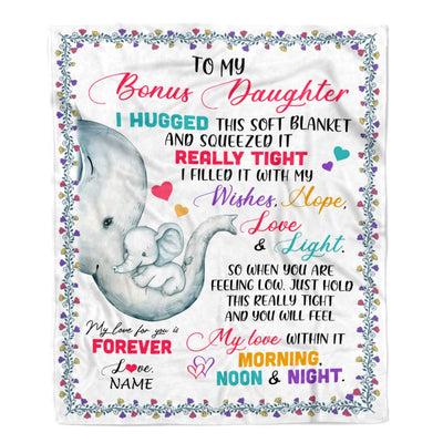 Personalized To My Bonus Daughter Blanket From Stepmom Elephant I Huggest This Soft Blanket Stepdaughter Birthday Christmas Customized Fleece Blanket | teecentury