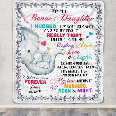 Personalized To My Bonus Daughter Blanket From Stepmom Elephant I Huggest This Soft Blanket Stepdaughter Birthday Christmas Customized Fleece Blanket | teecentury
