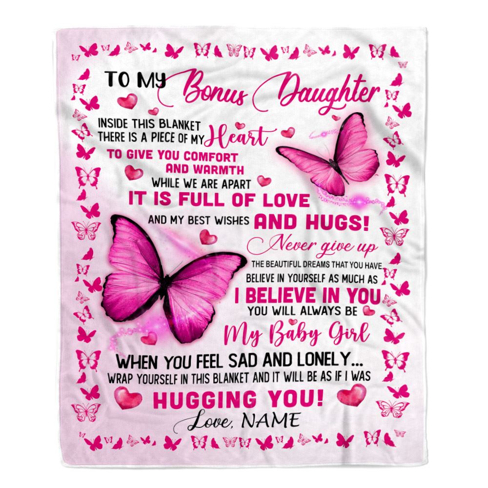 Personalized To My Bonus Daughter Blanket From Stepmom Inside This Blanket There Is A Piece Of My Heart For Stepdaughter Birthday Christmas Fleece Blanket | teecentury
