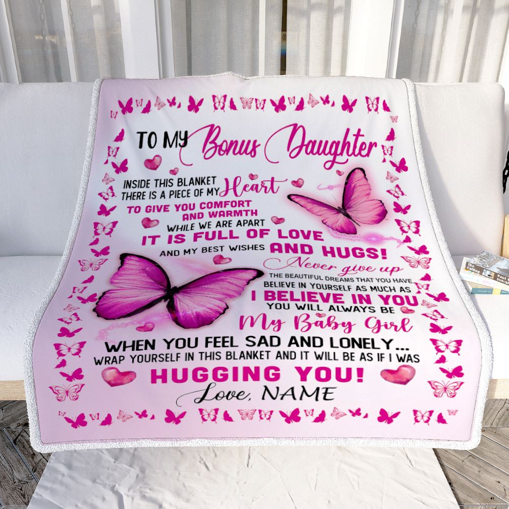 Personalized To My Bonus Daughter Blanket From Stepmom Inside This Blanket There Is A Piece Of My Heart For Stepdaughter Birthday Christmas Fleece Blanket | teecentury