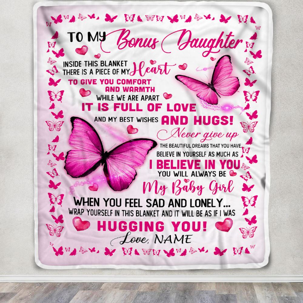 Personalized To My Bonus Daughter Blanket From Stepmom Inside This Blanket There Is A Piece Of My Heart For Stepdaughter Birthday Christmas Fleece Blanket | teecentury