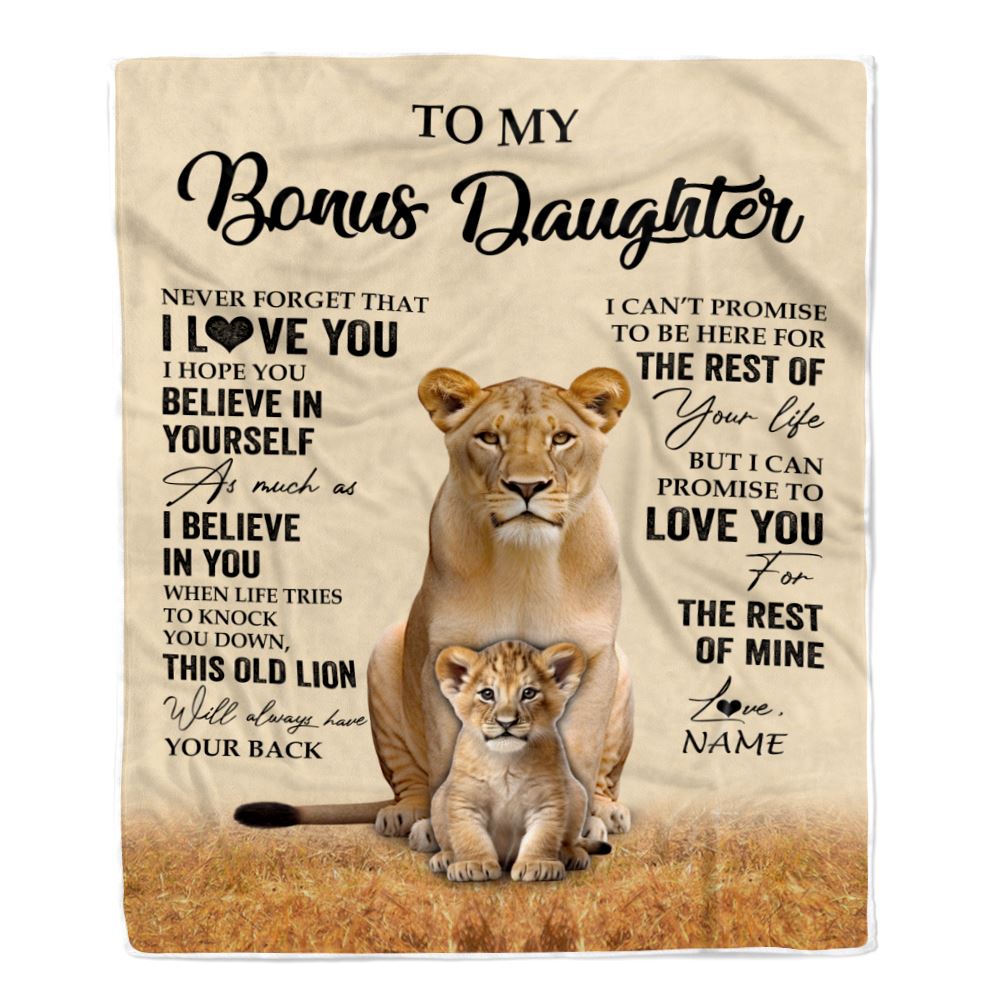 Personalized To My Bonus Daughter Blanket From Stepmom Lion Never Forget That I Love You Stepdaughter Birthday Gifts Christmas Customized Fleece Throw Blanket | teecentury
