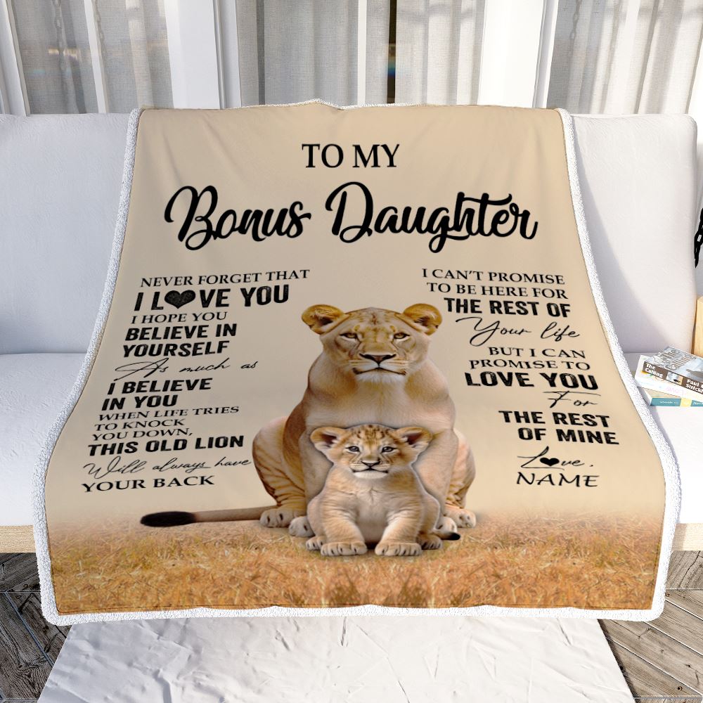 Personalized To My Bonus Daughter Blanket From Stepmom Lion Never Forget That I Love You Stepdaughter Birthday Gifts Christmas Customized Fleece Throw Blanket | teecentury