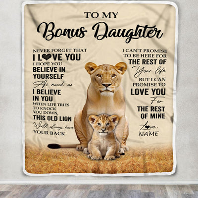 Personalized To My Bonus Daughter Blanket From Stepmom Lion Never Forget That I Love You Stepdaughter Birthday Gifts Christmas Customized Fleece Throw Blanket | teecentury