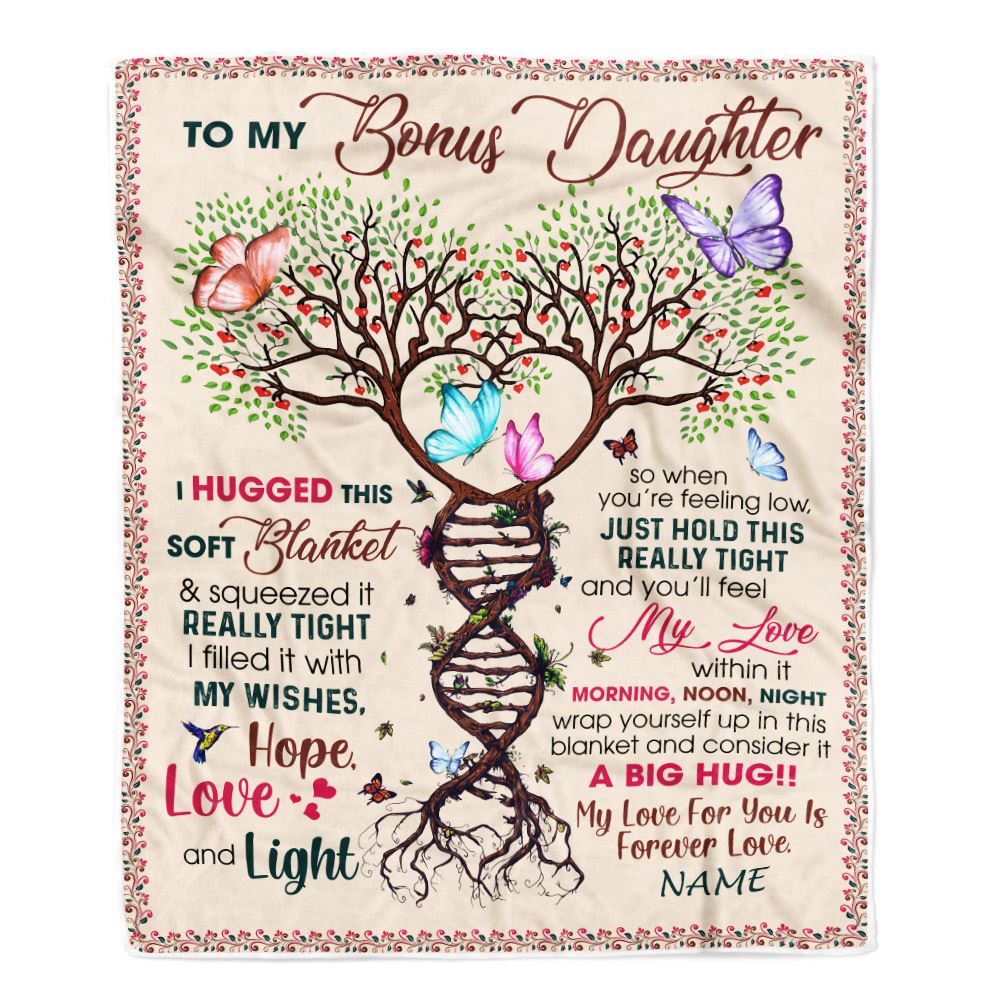 Personalized To My Bonus Daughter Blanket From Stepmom My Love Within It Morning Noon Night Butterfly Tree Stepdaughter Birthday Christmas Fleece Blanket | teecentury