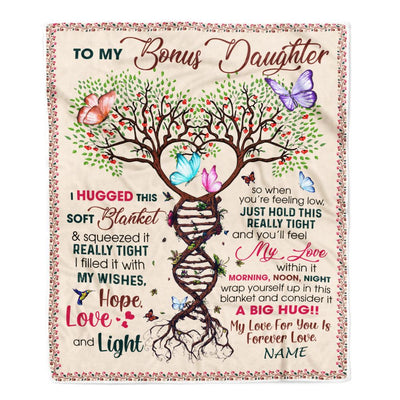 Personalized To My Bonus Daughter Blanket From Stepmom My Love Within It Morning Noon Night Butterfly Tree Stepdaughter Birthday Christmas Fleece Blanket | teecentury