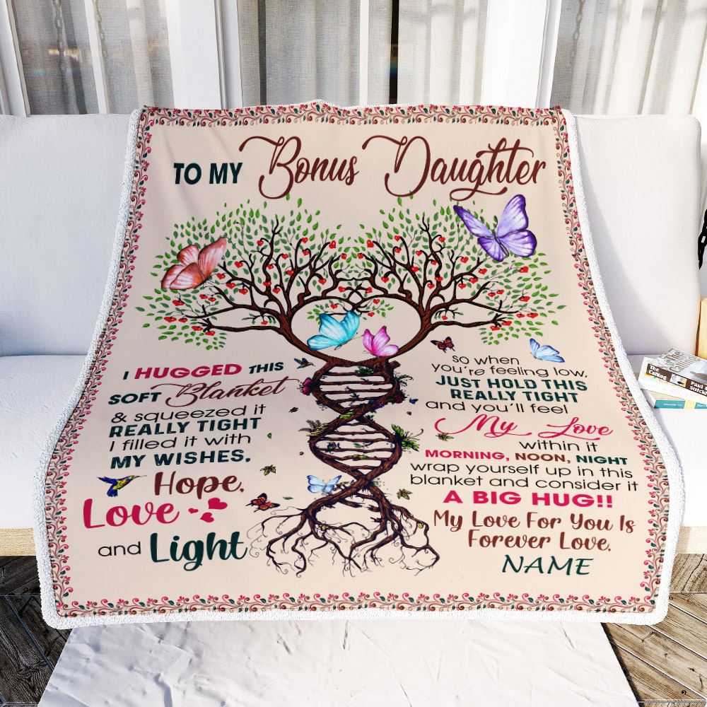 Personalized To My Bonus Daughter Blanket From Stepmom My Love Within It Morning Noon Night Butterfly Tree Stepdaughter Birthday Christmas Fleece Blanket | teecentury