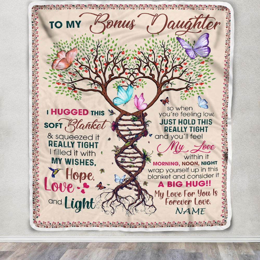 Personalized To My Bonus Daughter Blanket From Stepmom My Love Within It Morning Noon Night Butterfly Tree Stepdaughter Birthday Christmas Fleece Blanket | teecentury