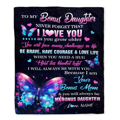 Personalized To My Bonus Daughter Blanket From Stepmom Never Forget I Love You Butterfly Birthday Gifts For Stepdaughter Christmas Customized Fleece Blanket | teecentury