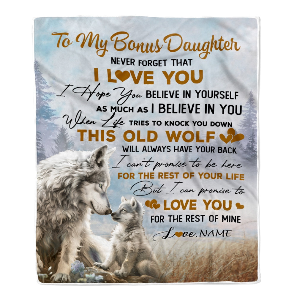 Personalized To My Bonus Daughter Blanket From Stepmom Never Forget That I Love You Wolf Stepdaughter Birthday Christmas Customized Bed Fleece Throw Blanket | teecentury