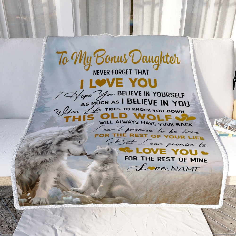 Personalized To My Bonus Daughter Blanket From Stepmom Never Forget That I Love You Wolf Stepdaughter Birthday Christmas Customized Bed Fleece Throw Blanket | teecentury
