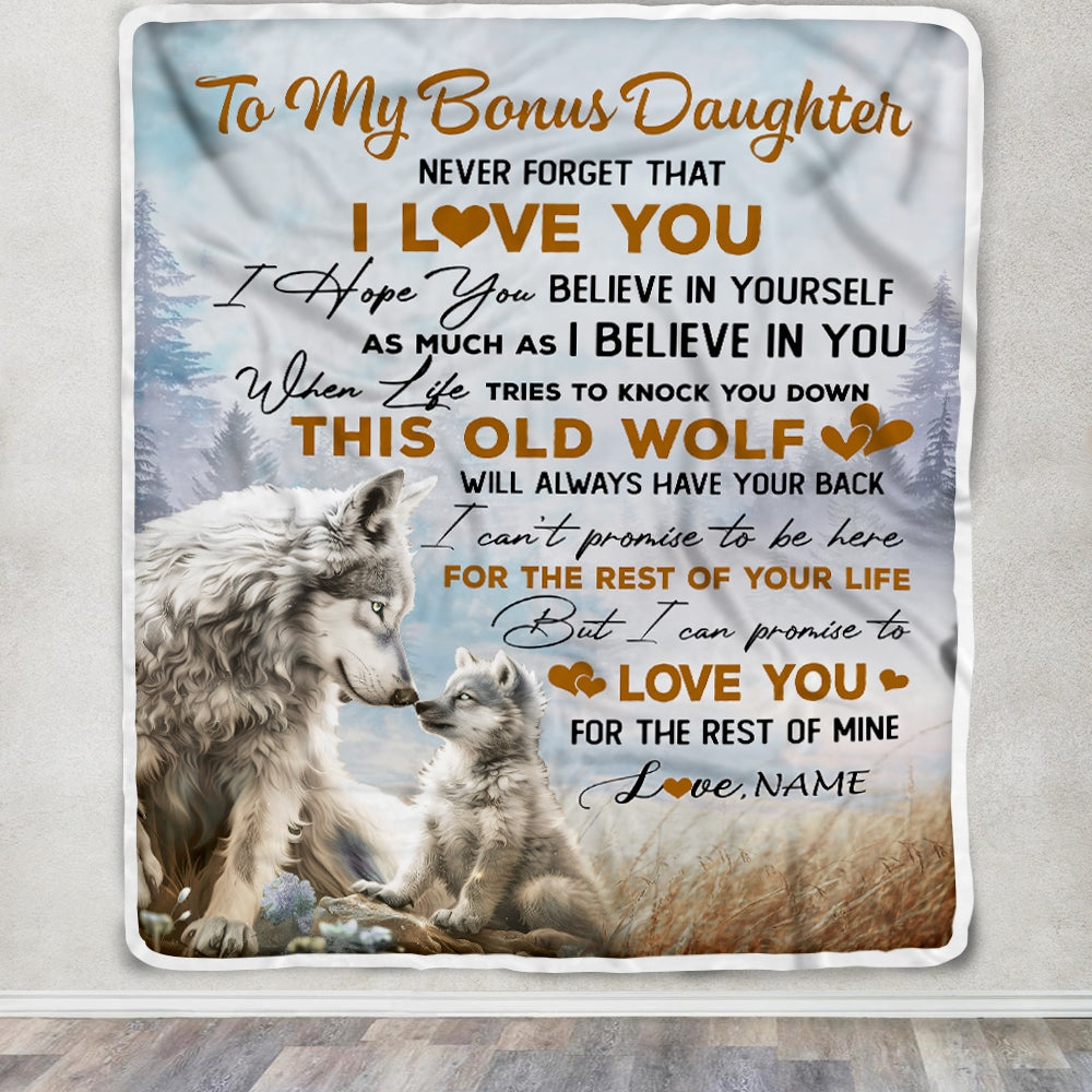 Personalized To My Bonus Daughter Blanket From Stepmom Never Forget That I Love You Wolf Stepdaughter Birthday Christmas Customized Bed Fleece Throw Blanket | teecentury