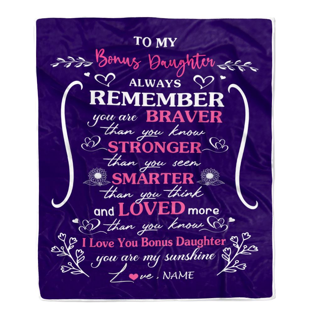 Personalized To My Bonus Daughter Blanket From Stepmom Stepdad Purple I Love You Stepdaughter Birthday Gifts Christmas Customized Bed Fleece Throw Blanket | teecentury