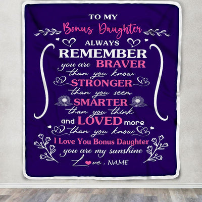 Personalized To My Bonus Daughter Blanket From Stepmom Stepdad Purple I Love You Stepdaughter Birthday Gifts Christmas Customized Bed Fleece Throw Blanket | teecentury