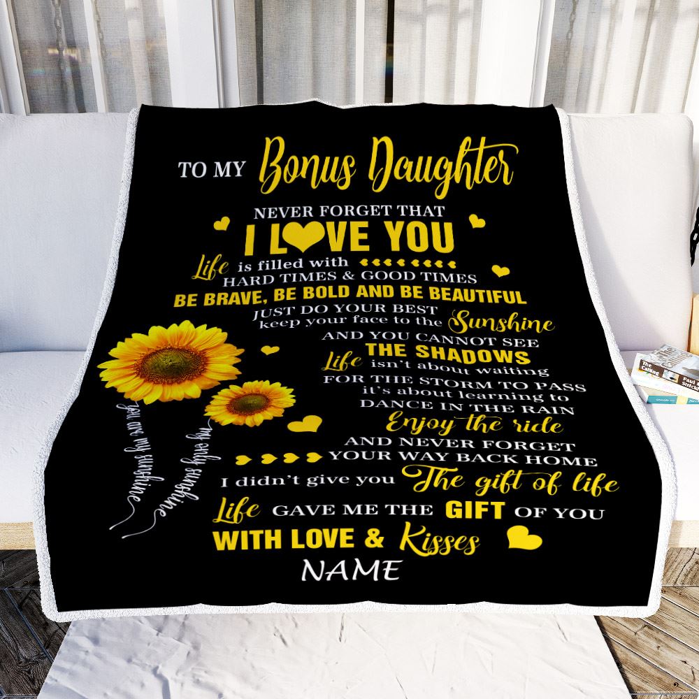 Personalized To My Bonus Daughter Blanket From Stepmom Sunflower Never Forget I Love You Birthday Celebrating Graduation Gift Christmas Fleece Blanket | teecentury