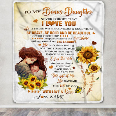 Personalized To My Bonus Daughter Blanket From Stepmom Sunflower Never Forget That I Love You Stepdaughter Gift Birthday Christmas Customized Fleece Blanket | teecentury
