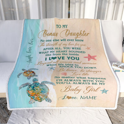 Personalized To My Bonus Daughter Blanket From Stepmom Turtle Laugh Love Live I Love You Stepdaughter Birthday Graduation Christmas Customized Fleece Blanket | teecentury