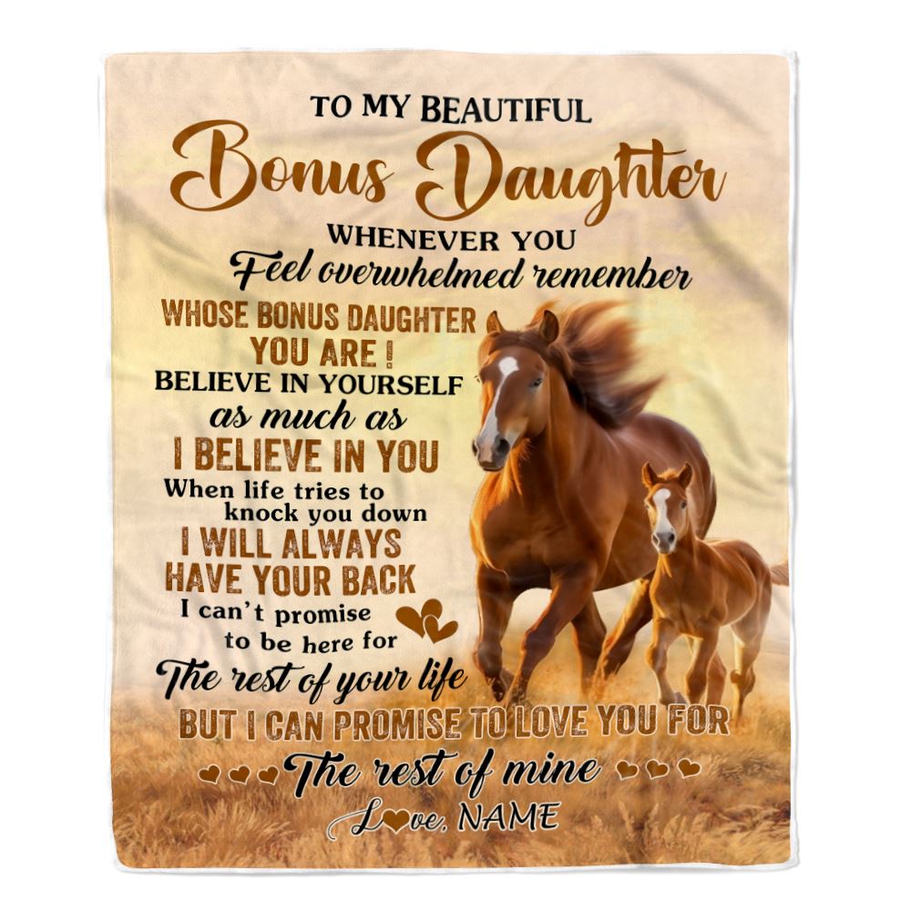 Personalized To My Bonus Daughter Blanket From Stepmom Whenever You Feel Horse Stepdaughter Birthday Gifts Graduation Christmas Customized Fleece Blanket | teecentury