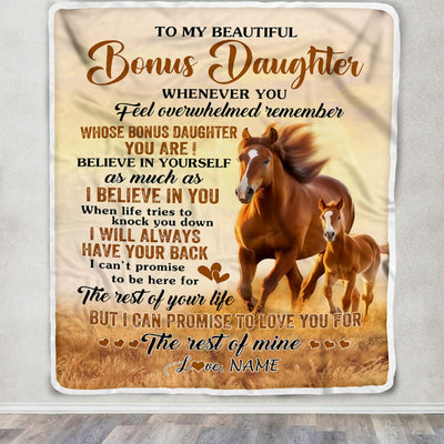 Personalized To My Bonus Daughter Blanket From Stepmom Whenever You Feel Horse Stepdaughter Birthday Gifts Graduation Christmas Customized Fleece Blanket | teecentury