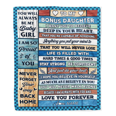 Personalized To My Bonus Daughter Blanket From Stepmom Wood Gifts For Stepdaughter Going To College Birthday Graduation Christmas Customized Fleece Throw Blanket | teecentury