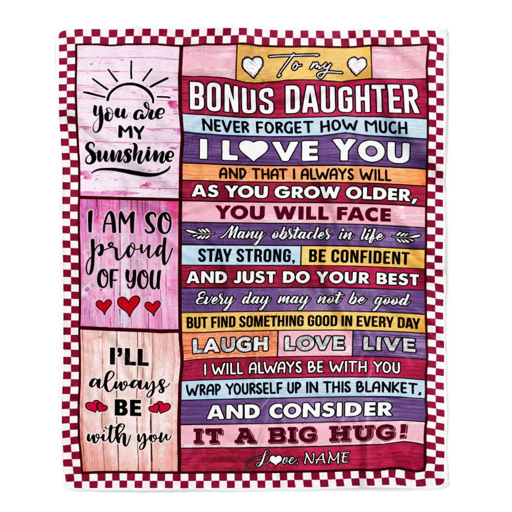 Personalized To My Bonus Daughter Blanket From Stepmom Wood Never Forget How Much I Love You Stepdaughter Birthday Christmas Customized Fleece Blanket | teecentury
