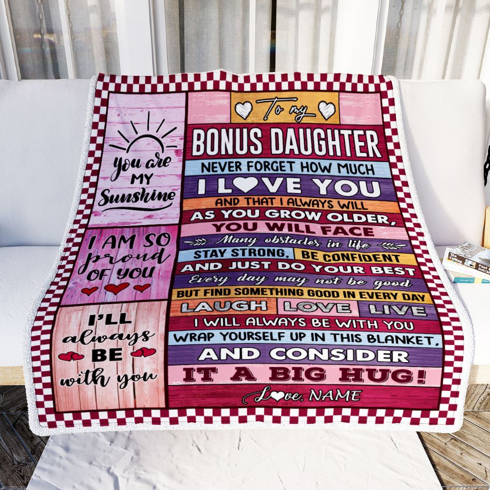 Personalized To My Bonus Daughter Blanket From Stepmom Wood Never Forget How Much I Love You Stepdaughter Birthday Christmas Customized Fleece Blanket | teecentury