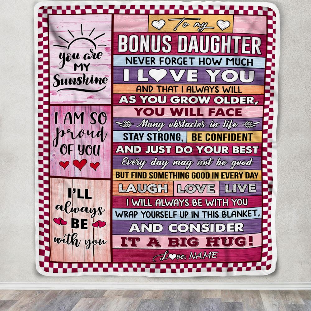 Personalized To My Bonus Daughter Blanket From Stepmom Wood Never Forget How Much I Love You Stepdaughter Birthday Christmas Customized Fleece Blanket | teecentury