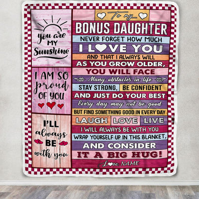 Personalized To My Bonus Daughter Blanket From Stepmom Wood Never Forget How Much I Love You Stepdaughter Birthday Christmas Customized Fleece Blanket | teecentury