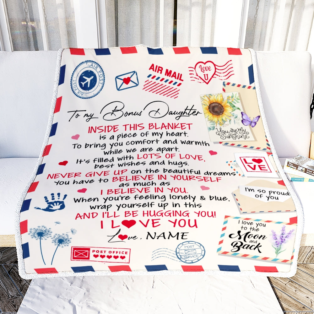 Personalized To My Bonus Daughter Blanket From Stepmom You Are My Sunshine Air Mail Letter Stepdaughter Birthday Christmas Graduation Customized Fleece Blanket | teecentury