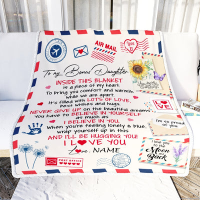 Personalized To My Bonus Daughter Blanket From Stepmom You Are My Sunshine Air Mail Letter Stepdaughter Birthday Christmas Graduation Customized Fleece Blanket | teecentury