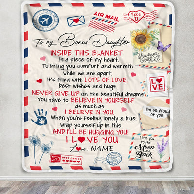 Personalized To My Bonus Daughter Blanket From Stepmom You Are My Sunshine Air Mail Letter Stepdaughter Birthday Christmas Graduation Customized Fleece Blanket | teecentury