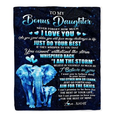 Personalized To My Bonus Daughter Blanket From Stepmother Elephant Never Forget I Love You Stepdaughter Birthday Gifts Christmas Customized Fleece Blanket | teecentury