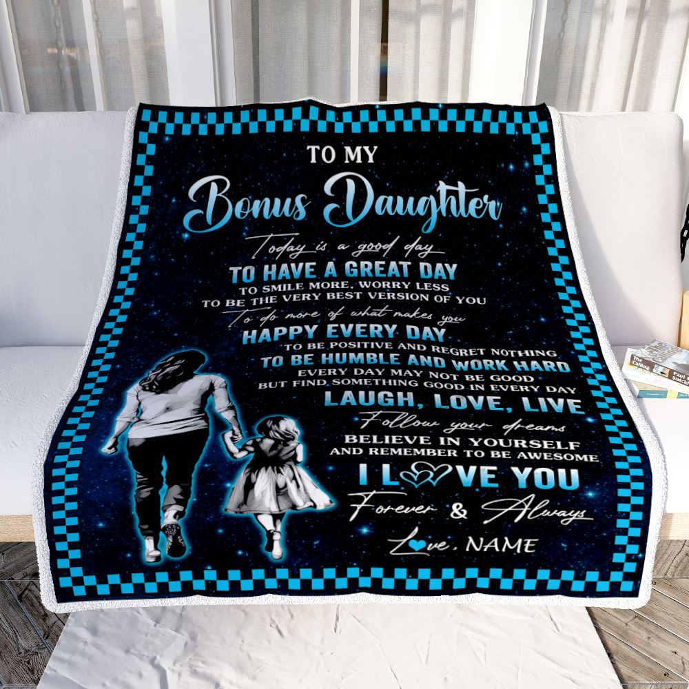 Personalized To My Bonus Daughter Blanket From Stepmother Every Day Laugh Love Live Stepmom Stepdaughter Birthday Gifts Christmas Customized Fleece Blanket | teecentury
