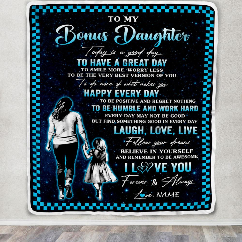 Personalized To My Bonus Daughter Blanket From Stepmother Every Day Laugh Love Live Stepmom Stepdaughter Birthday Gifts Christmas Customized Fleece Blanket | teecentury