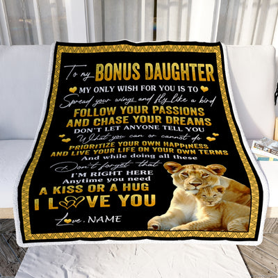 Personalized To My Bonus Daughter Blanket From Stepmother Lion My Only Wish For You Stepdaughter Birthday Graduation Christmas Customized Fleece Throw Blanket | teecentury