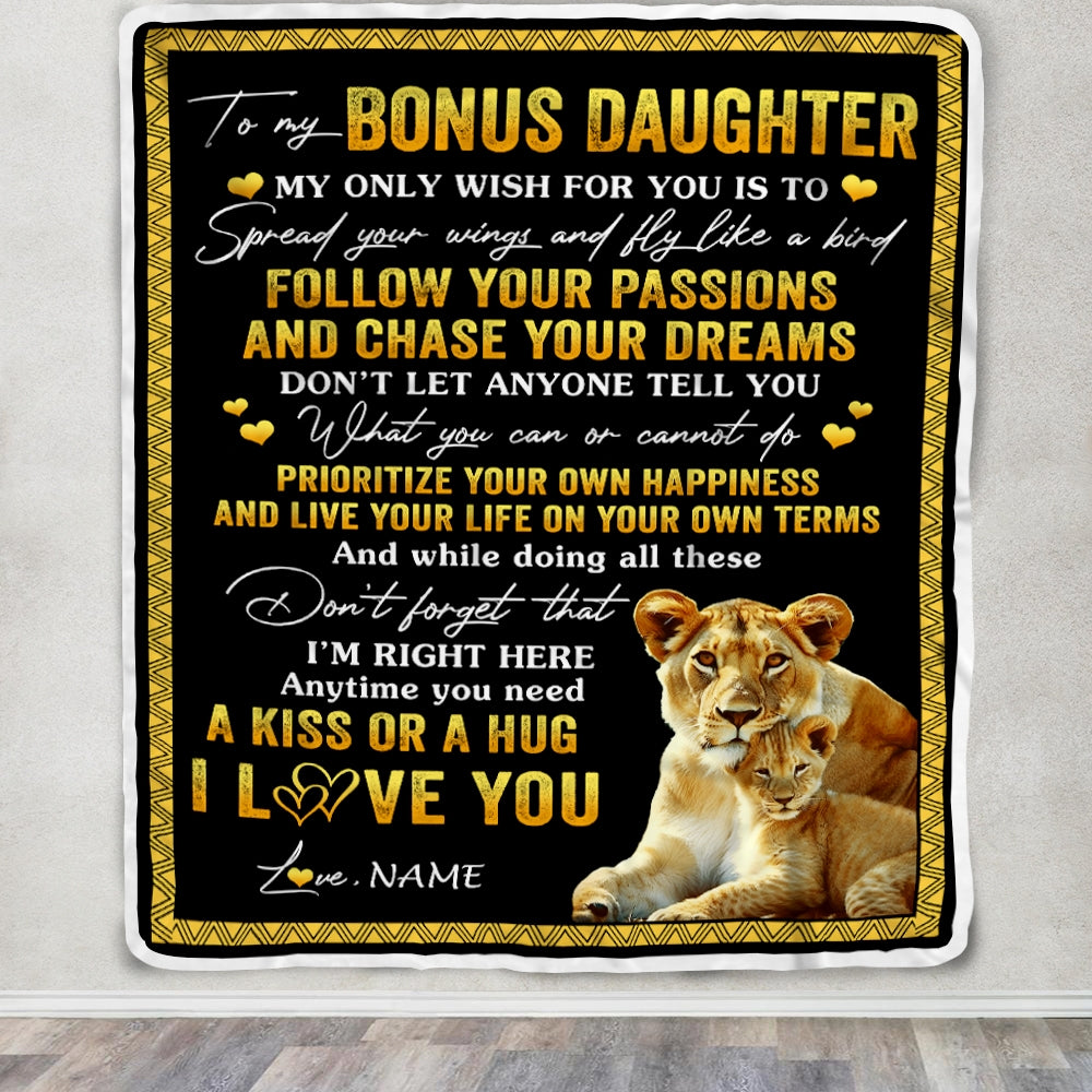 Personalized To My Bonus Daughter Blanket From Stepmother Lion My Only Wish For You Stepdaughter Birthday Graduation Christmas Customized Fleece Throw Blanket | teecentury