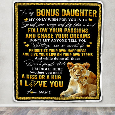 Personalized To My Bonus Daughter Blanket From Stepmother Lion My Only Wish For You Stepdaughter Birthday Graduation Christmas Customized Fleece Throw Blanket | teecentury