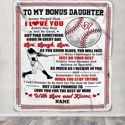 Personalized To My Bonus Daughter Blanket From Stepmother Stepdad I Believe In You Baseball Bonus Daughter Birthday Christmas Customized Fleece Throw Blanket | teecentury