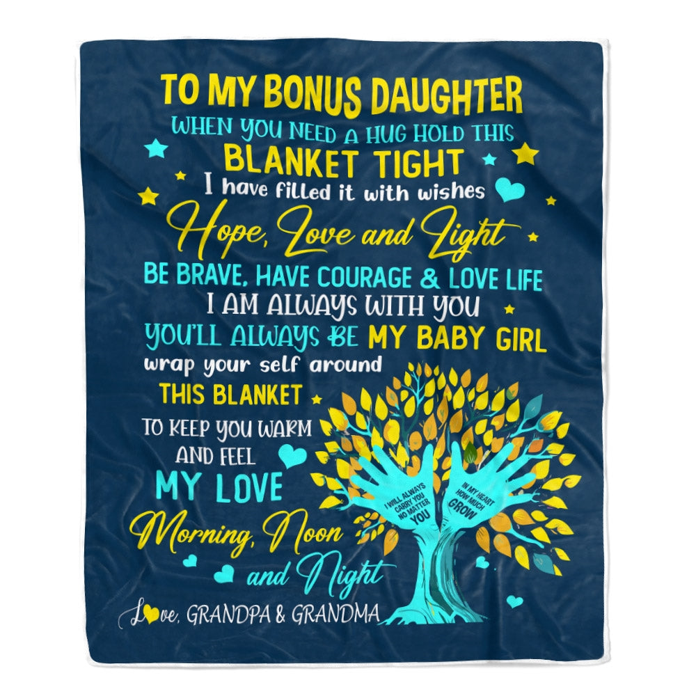 Personalized To My Bonus Daughter Blanket From Stepmother When You Need A Hug Baby Girl Stepdaughter Birthday Christmas Customized Fleece Blanket | teecentury