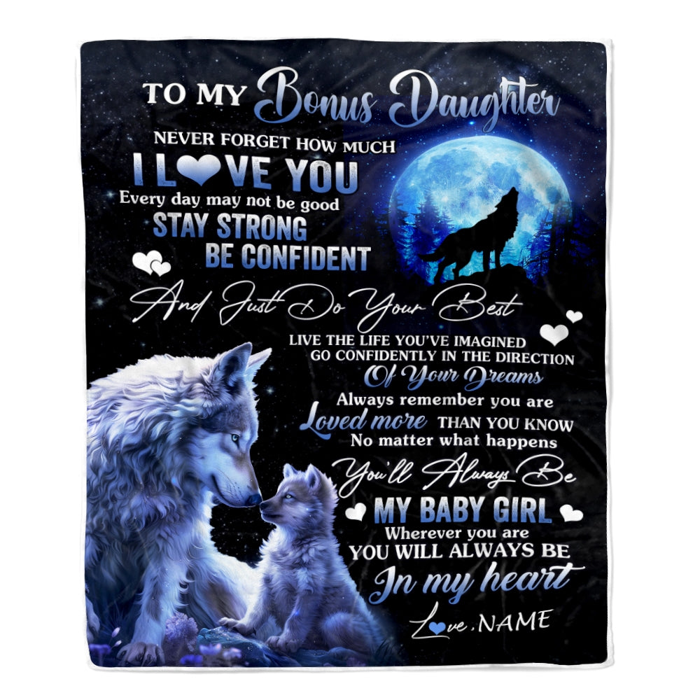 Personalized To My Bonus Daughter Blanket From Stepmother Wolf Never Forget How Much I Love You Stepdaughter Birthday Christmas Customized Fleece Blanket | teecentury