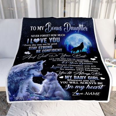 Personalized To My Bonus Daughter Blanket From Stepmother Wolf Never Forget How Much I Love You Stepdaughter Birthday Christmas Customized Fleece Blanket | teecentury