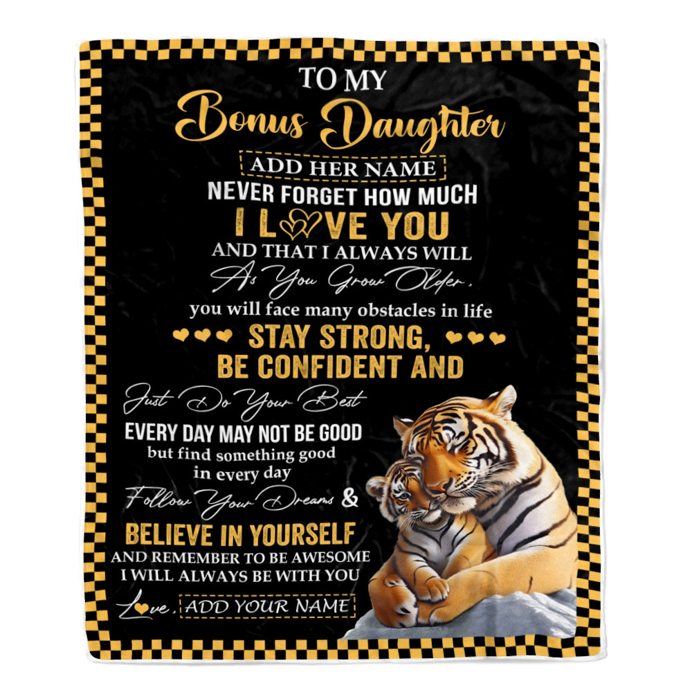 Personalized To My Bonus Daughter Blanket Tiger I Love You Forever From Stepmom Stepdad Stepdaughter Birthday Gifts Christmas Graduation Custom Fleece Blanket | teecentury