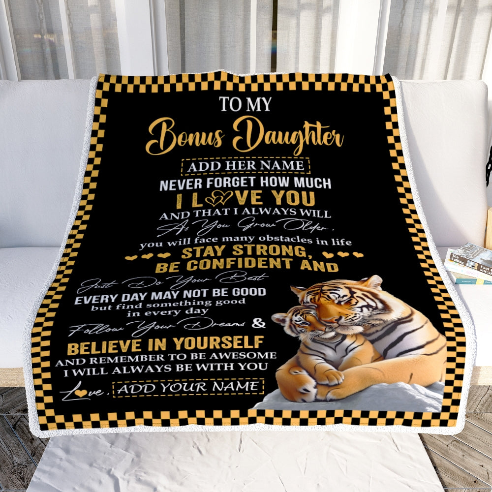 Personalized To My Bonus Daughter Blanket Tiger I Love You Forever From Stepmom Stepdad Stepdaughter Birthday Gifts Christmas Graduation Custom Fleece Blanket | teecentury