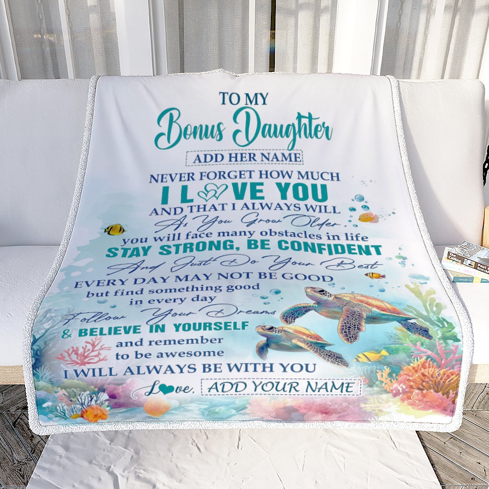 Personalized To My Bonus Daughter Blanket Turtle I Love You Forever From Stepmom Stepdad Stepdaughter Birthday Gifts Christmas Graduation Custom Fleece Blanket | teecentury