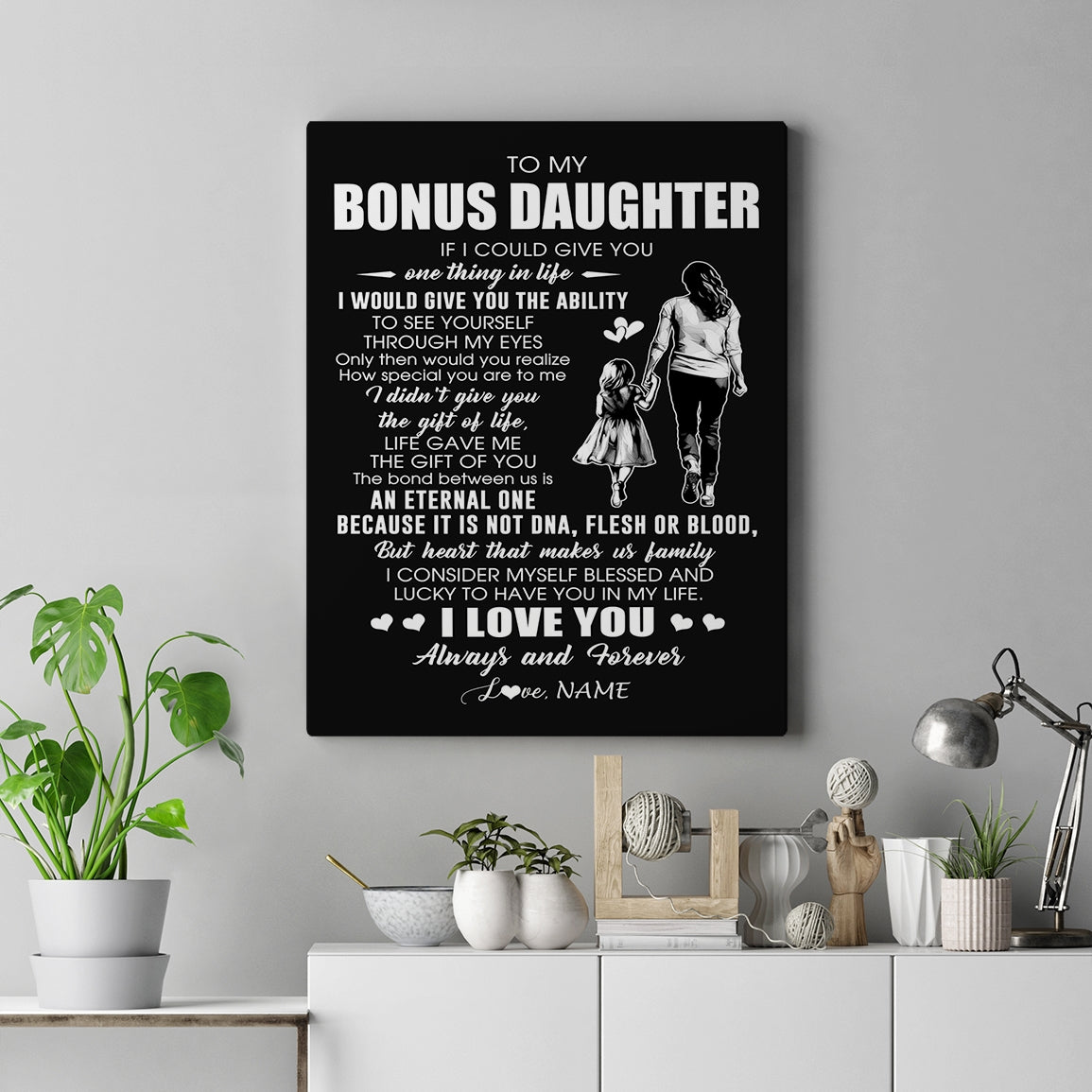 Personalized To My Bonus Daughter Canvas From Bonus Mom It Is Not DNA I Love You Stepdaughter Birthday Gifts Meaningful Christmas Custom Wall Art Print Framed Canvas | teecentury