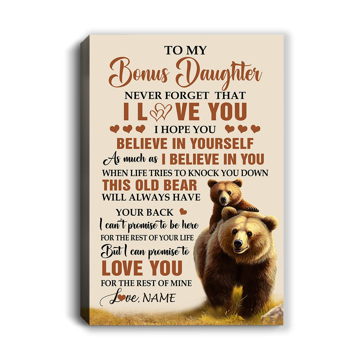 Personalized To My Bonus Daughter Canvas From Step Mom Dad This Old Bear Love You Stepdaughter Birthday Gifts Graduation Christmas Custom Wall Art Print Framed Canvas | teecentury