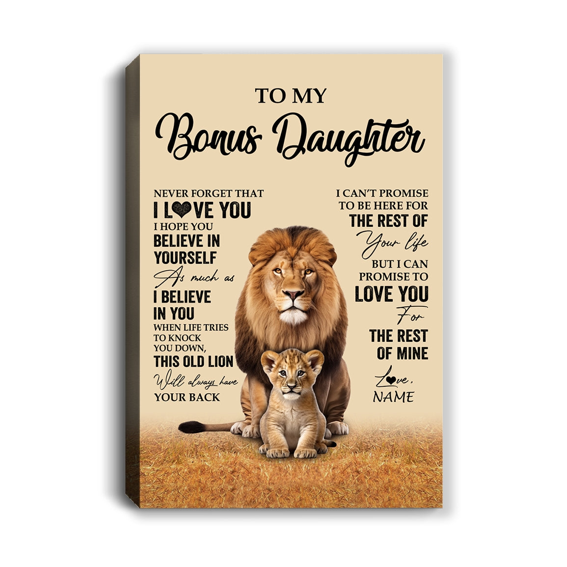 Personalized To My Bonus Daughter Canvas From Stepdad Lion Never Forget That I Love You Stepdaughter Birthday Gifts Christmas Custom Wall Art Print Framed Canvas | teecentury