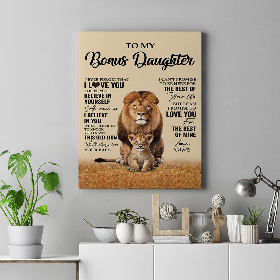 Personalized To My Bonus Daughter Canvas From Stepdad Lion Never Forget That I Love You Stepdaughter Birthday Gifts Christmas Custom Wall Art Print Framed Canvas | teecentury