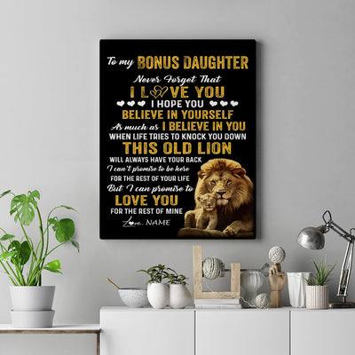 Personalized To My Bonus Daughter Canvas From Stepdad This Old Lion Love You Stepdaughter Birthday Gifts Graduation Christmas Custom Wall Art Print Framed Canvas | teecentury
